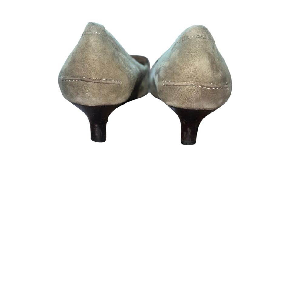 Vintage Coach Taupe Suede Size 7.5 Kitten Heel Pumps Olive Green Pointed Toe - Picture 4 of 12